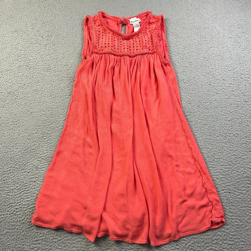 Tommy Bahama Dress Womens Small Coral Crinkle Rayon Eyelet Sleeveless Swing